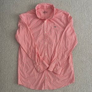 Vineyard Vines Boys Orange Gingham Performance Button Down (M)